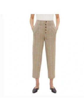 Frank And Oak Alice Plaid High Rise Straight Leg Cropped Pants